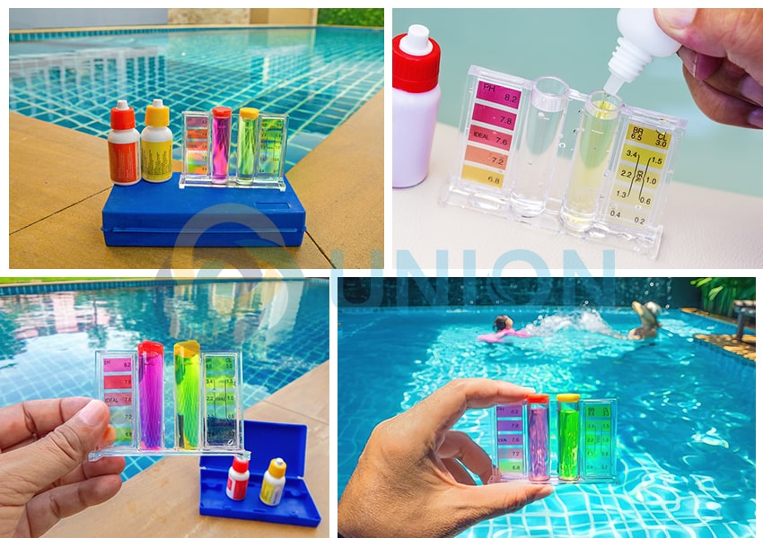 Đo pH nước bể bơi trước khi xử lý bằng hóa chất Na<sub>2</sub>CO<sub>3</sub>
